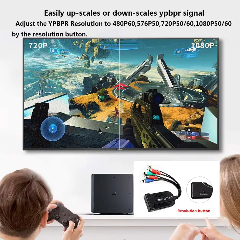 Фото Конвертер HDMI в YPbPr (5RCA RGB) с функцией масштабирования, преобразователь видео и аудио HDMI в R/L с кабелем питания DC для ПК и PS4 №4
