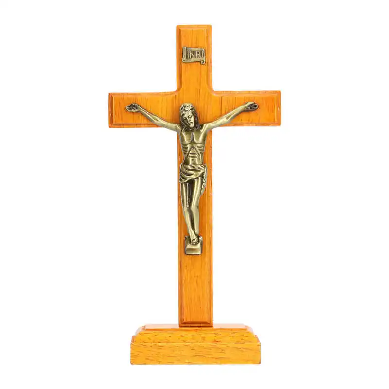 

Wooden Catholic Jesus With Stand Vintage Crucifix Religious Prayer For Home Decor