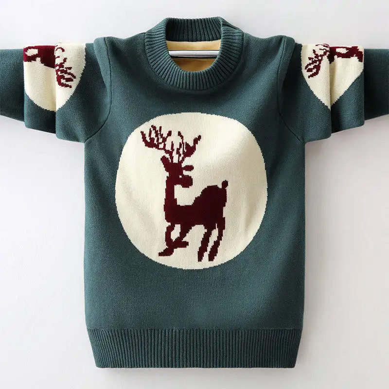 

Свитер для мальчиков, пуловер, новинка осень-зима 2022, свитер с круглым вырезом, детский хлопковый теплый свитер среднего и большого размера