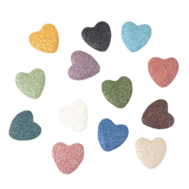 15/19pcs Natural Volcano Lava Stone Heart Shape Colorful Loose Crafts Beads For DIY Necklace Bracelets Earring Jewelry Making
