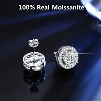 real moissanite earrings 1ct 2ct d color brilliant moissanite diamond halo stud earrings for women girls gift wedding jewelry