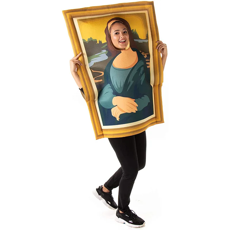 Mona Lisa ฮาโลวีนเครื่องแต่งกายตลกที่มีชื่อเสียงกรอบภาพวาดชุดสำหรับผู้ใหญ่ฮาโลวีนเครื่องแต่ง...