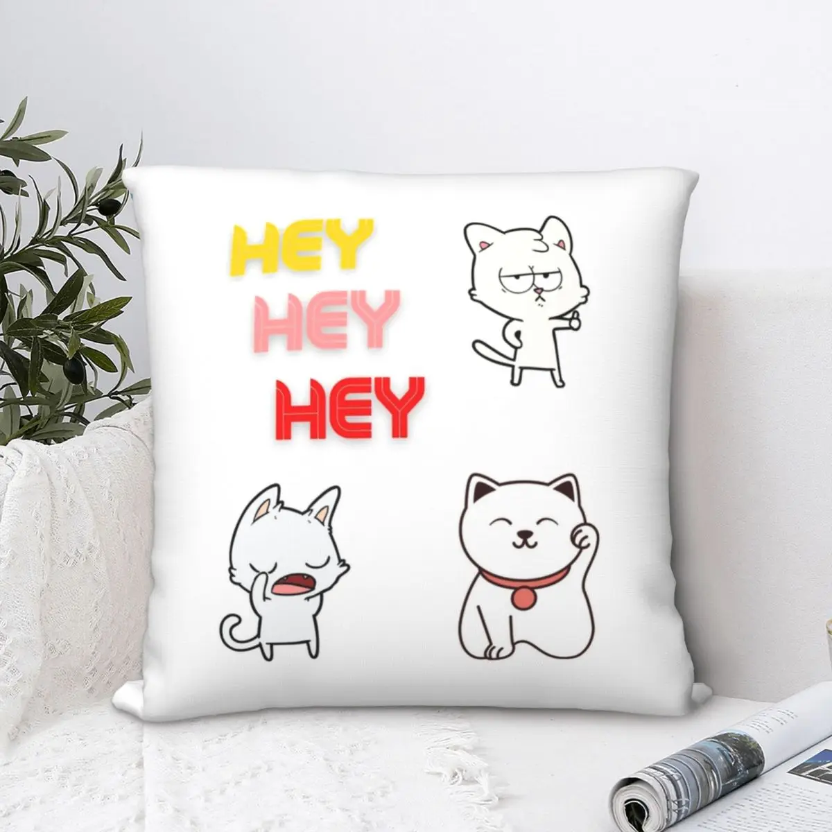 Чехол для подушки с изображением кошек и надписей Hey Cat Said Square декоративный чехол