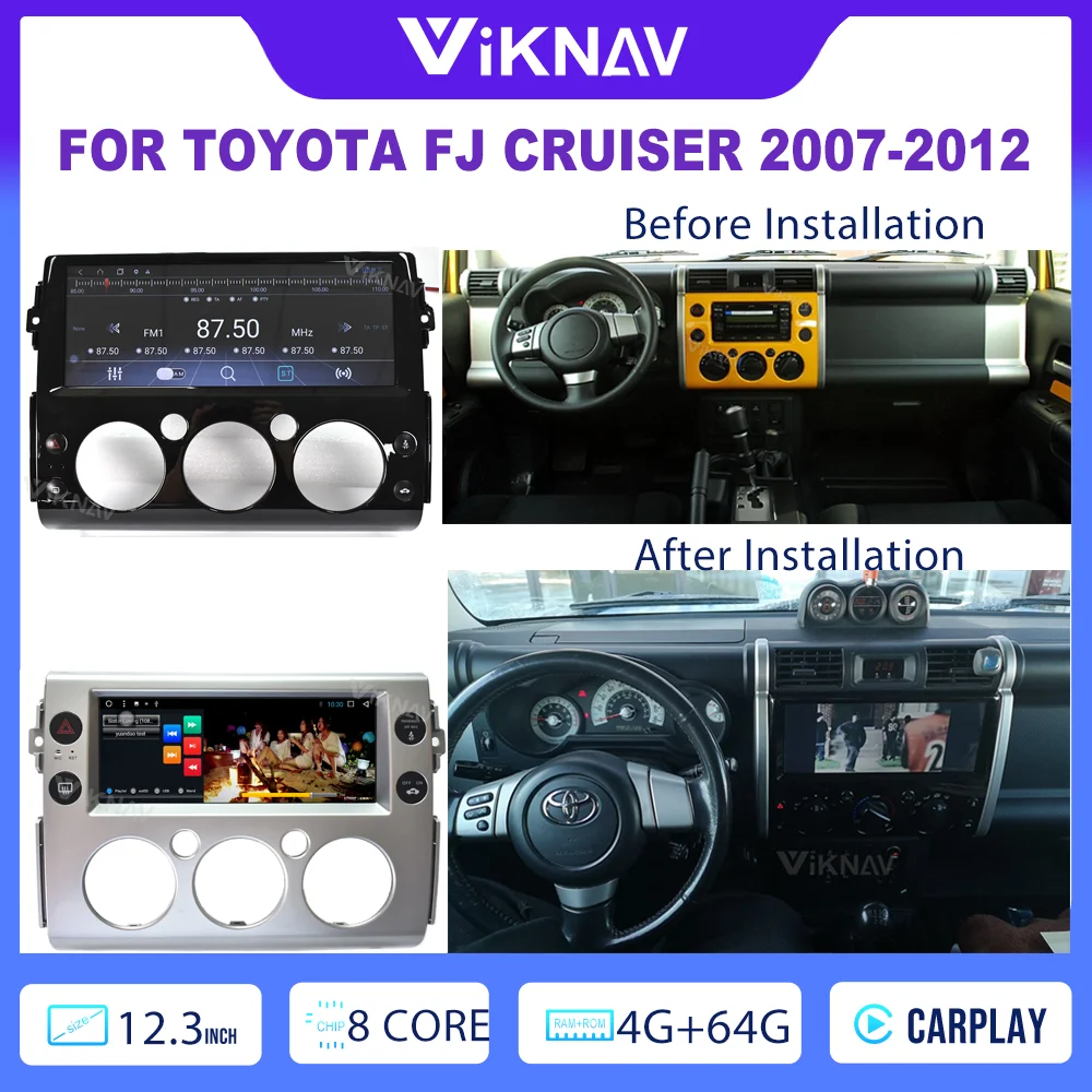 Автомагнитола для Toyota FJ Cruiser 2007-2012 12 3 дюйма 64 ГБ 2 Din |