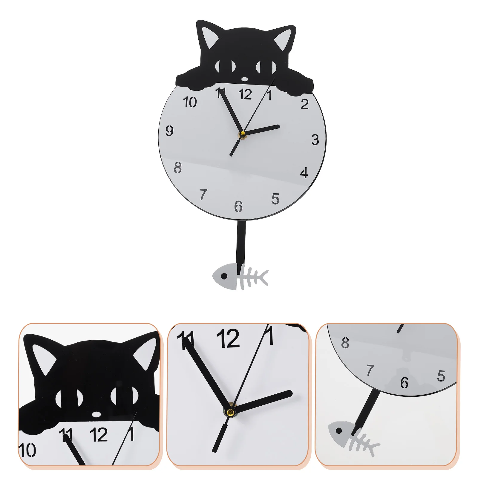 

3d Wall Clock Cat Clocks Bedroom Black Decor Decorative Hanging Silent Moving Eyes Tail Vintage Cute Kitchen