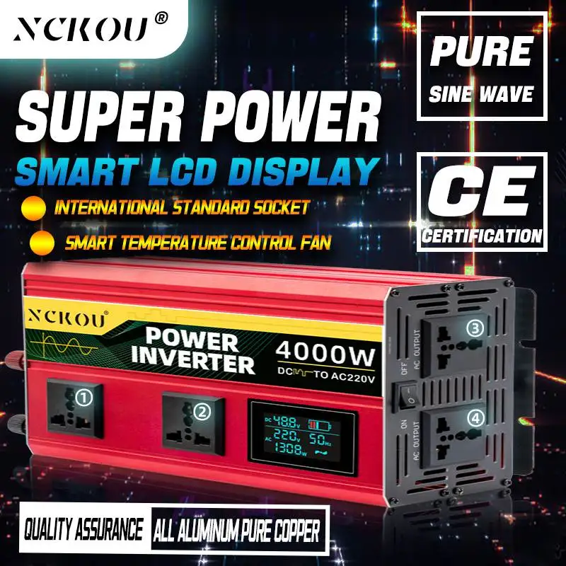

Inverter 12v 24v 48v 60v to Ac 110v 220v 230v Pure Sine Transformer 3000w-4000w Inversor Onda Pura USB 50hz 60hz Converter Solar