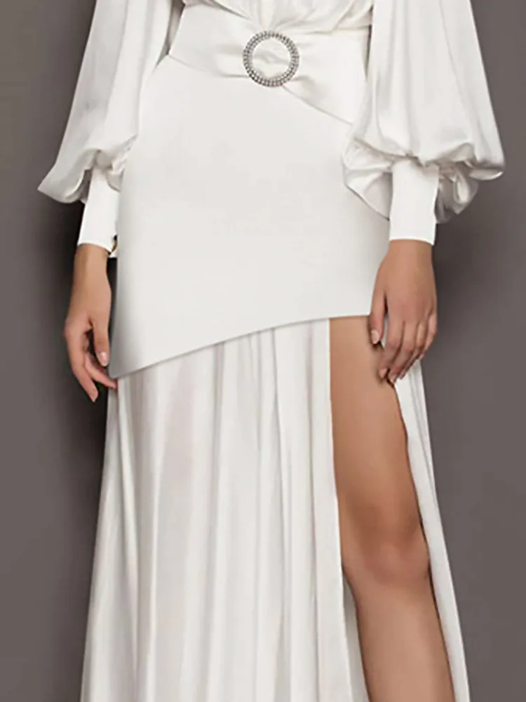 Женское платье с V-образным вырезом длинным рукавом-фонариком