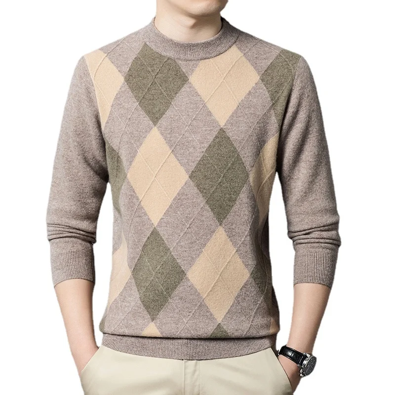 

Новое поступление 100%, Осеннее клетчатое трикотажное базовое пальто из кашемира, мужской повседневный Модный пуловер с круглым вырезом, свитер стандартного размера