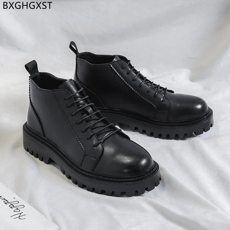 

Black Ankle Boots for Men Male Platform Shoes Man Leather Boots Men Casual Shoes Martin Boots for Man 2022 Chaussure De Homme