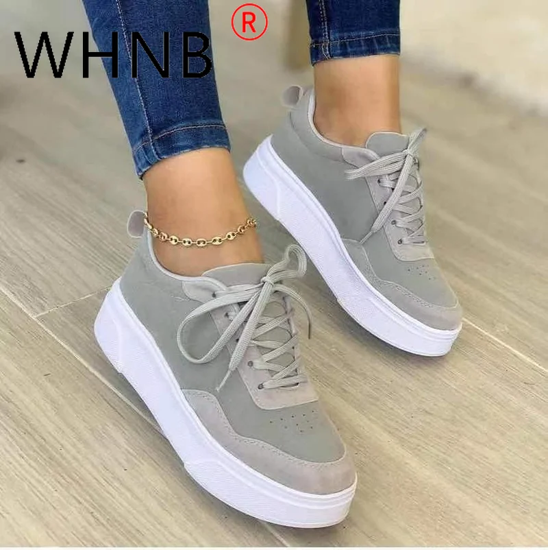 Ladies Casual Shoes Breathable 2022 Sneakers Ladies New Thick Sole Fashion Mesh Sneakers Lace-Up Shoes Ladies Large Size 35~43