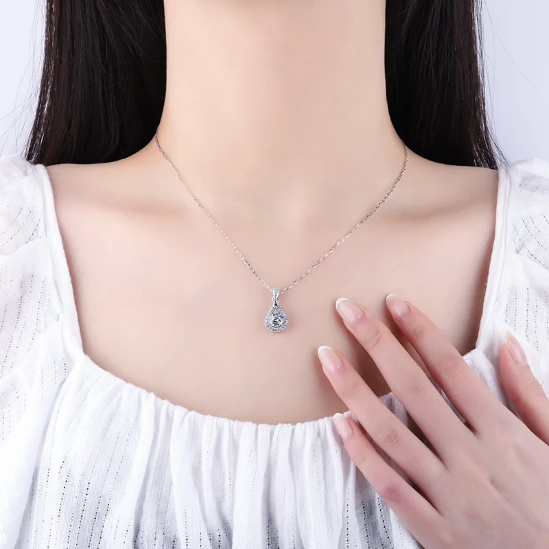 

Trendy 1Ct 6.5 mm Gemstone Necklace With Moving Pendent For Women S925 Sterling Sliver Romantic Wedding Gift Valentine's Jewelry