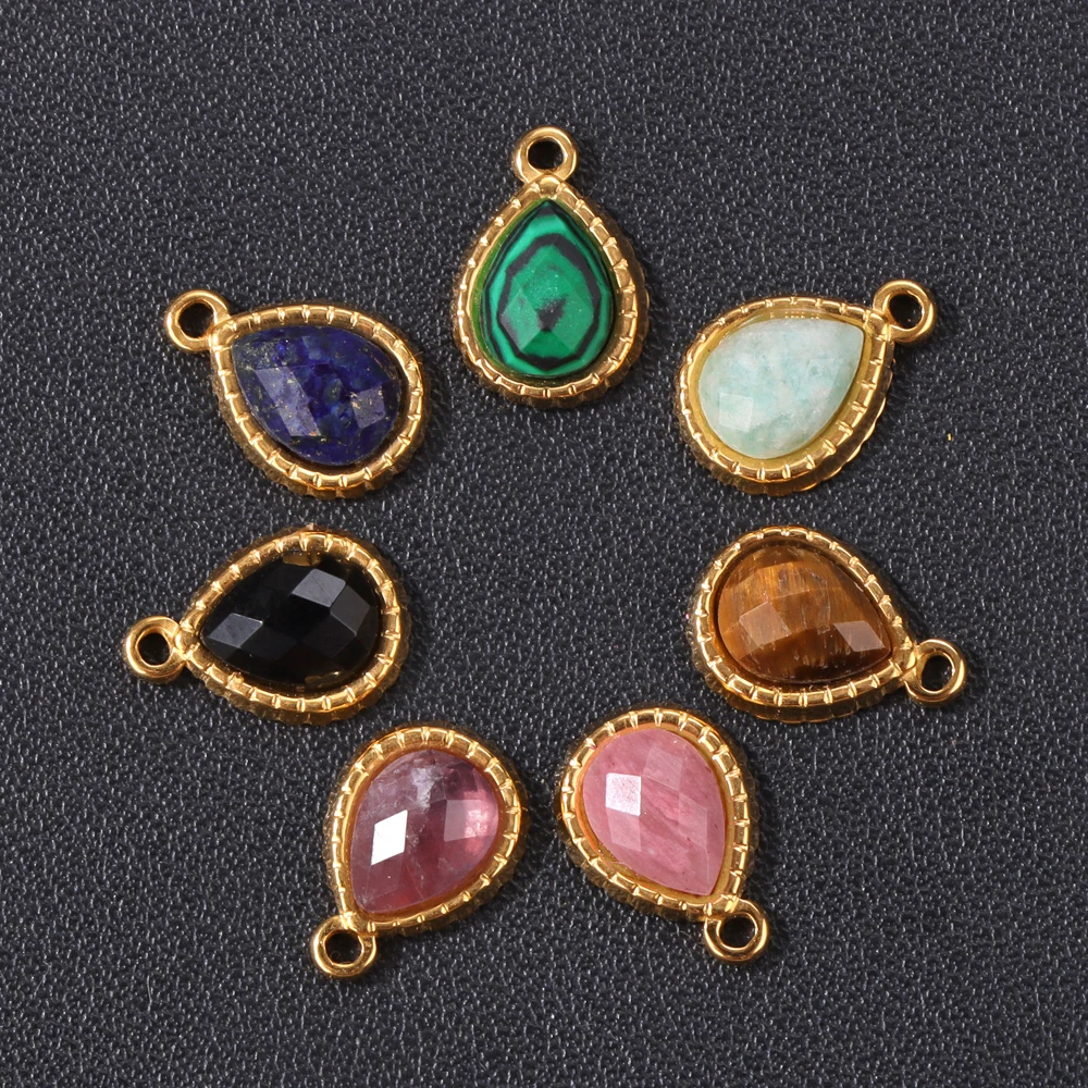 5pcs / lot Каменные подвески из нержавеющей стали 9x11 мм капли воды натуральный Amazon