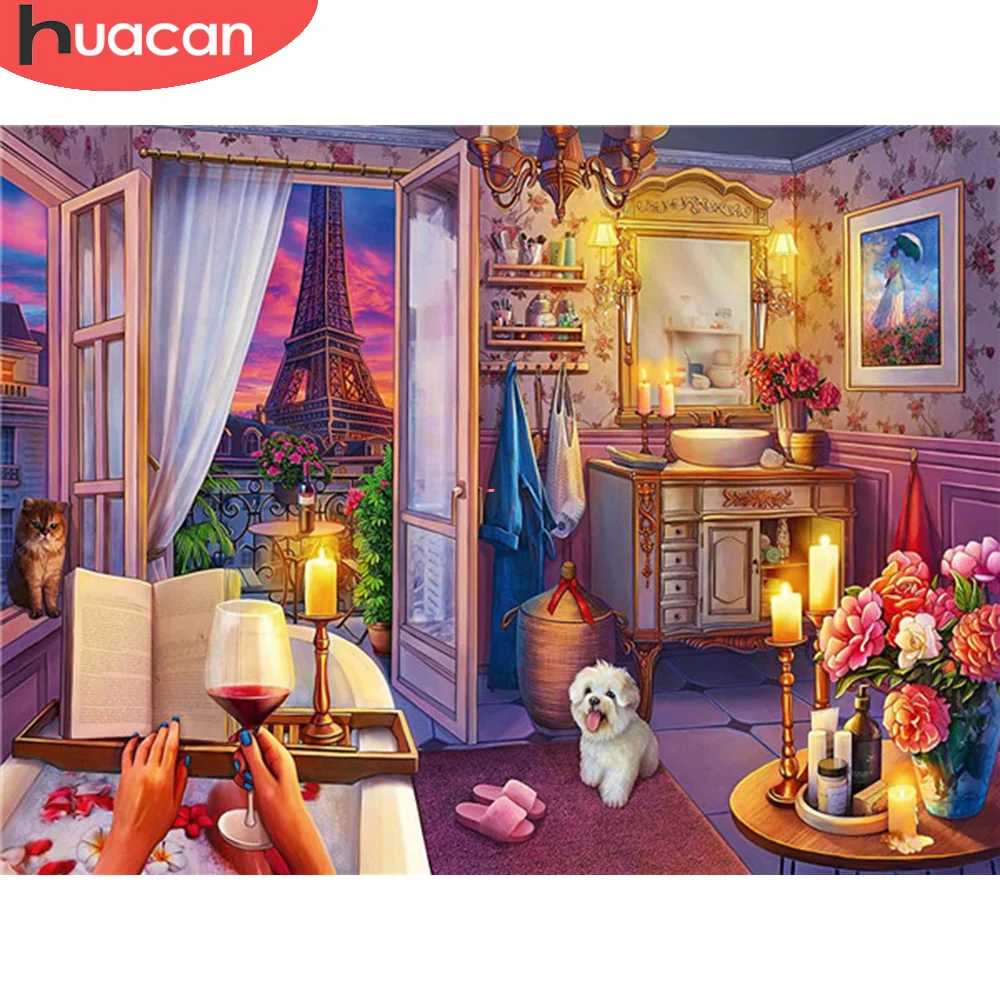 

HUACAN 5D алмазная картина Эйфелева башня Париж полная квадратная круглая Алмазная вышивка Ландшафтная мозаика с бриллиантами Набор для украш...
