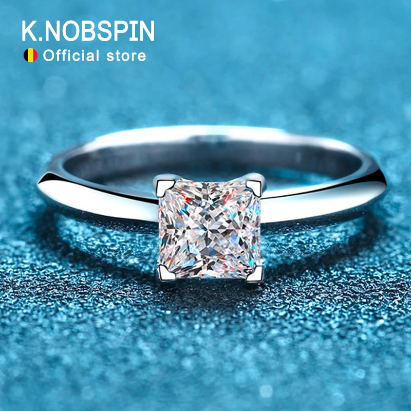 Knobspin Pricess Cut Moissanite Ring 925 Sterling Sliver 1CT 2CT D VVS1 Lab Diamond with GRA Fine Wedding Rings for Women