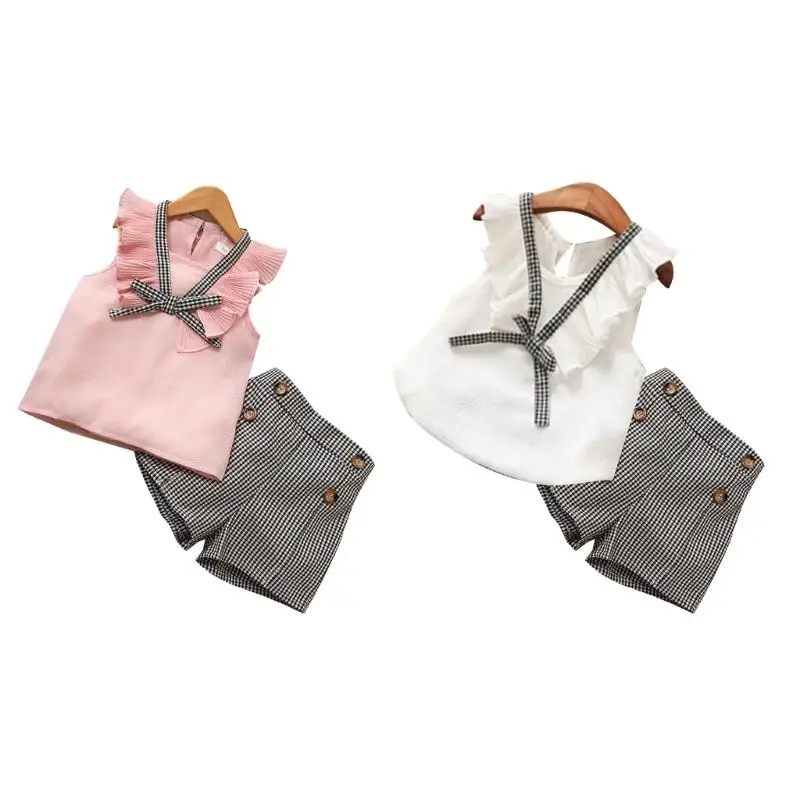 

Girls Summer Suit Set Shorts Pants & Ruffle Blouse Breathable Spring Clothing