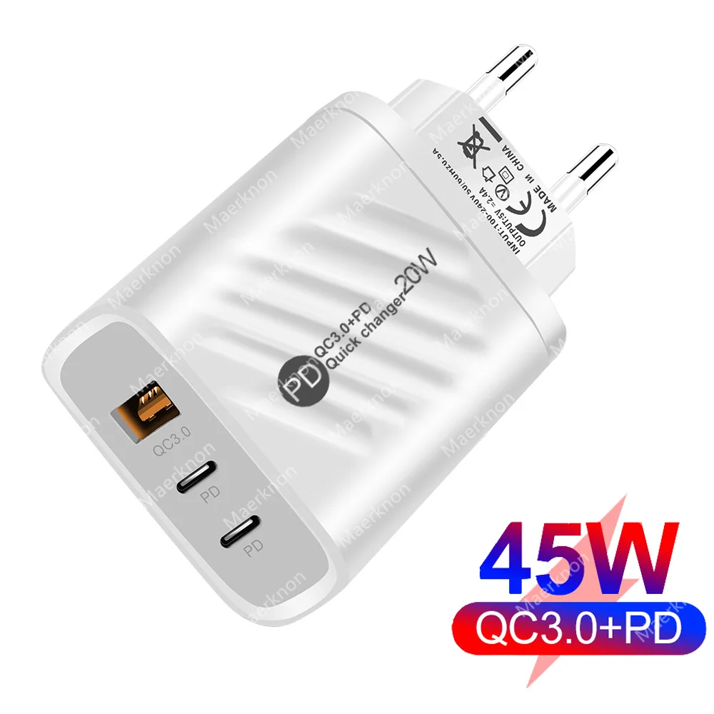 

PD 45W USB C Charger Fast Charge Charger Type C Quick Charge 3.0 For Iphone 12 13 Pro Xiaomi 12 Samsung Mobile Phones Chargers
