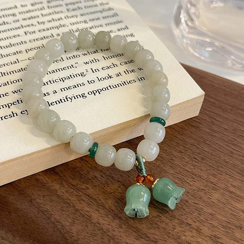 100% натуральный Нефритовый камень сладкий цветок ланлии женский браслет