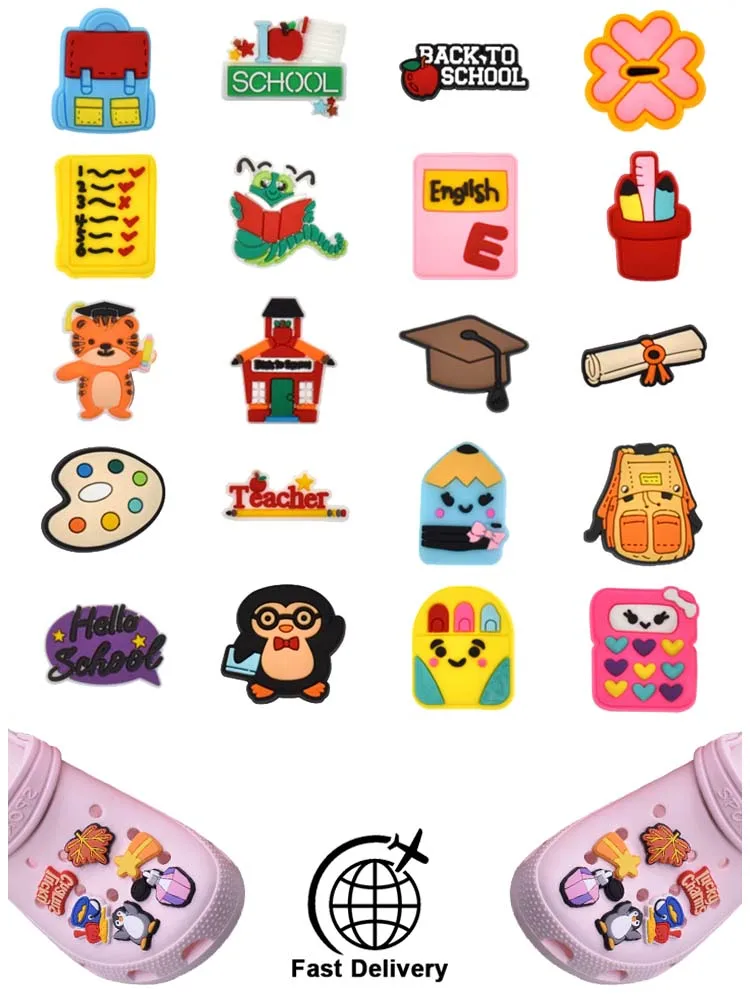 

1Pcs PVC School Student for Croc Charm Shoes Accessories Badge Clogs Buckle Kids Pins Decoration Jeans X-mas Gift Dropshipping