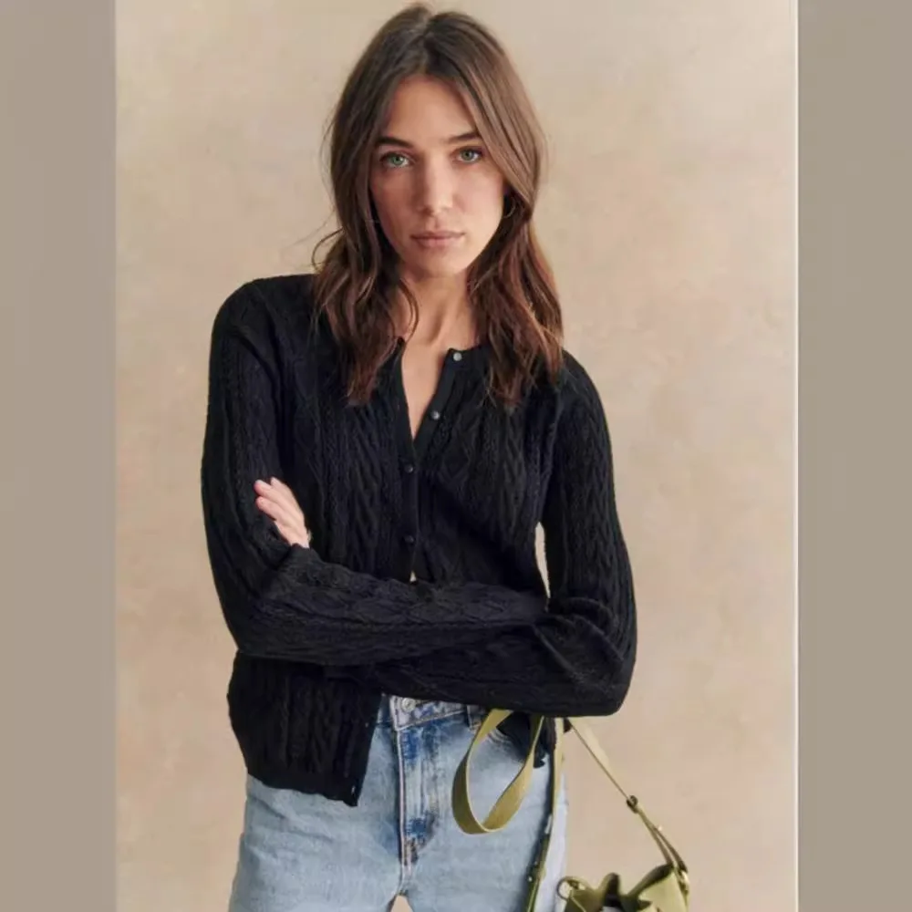 Женский трикотажный кардиган с длинным рукавом Зеленый однобортный хлопковый