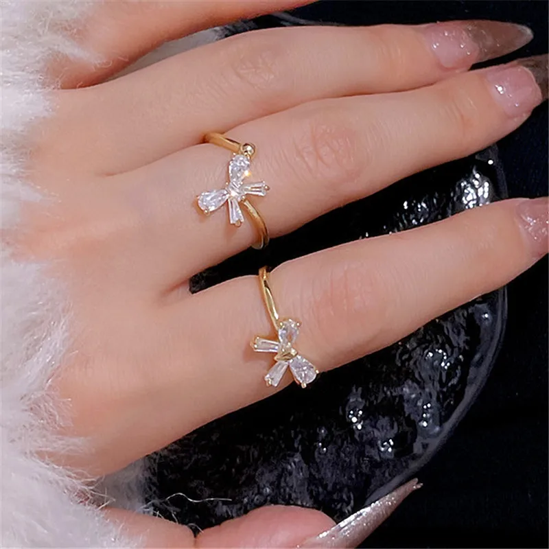 

Micro Pave Simple Bowknot Rings For Women Korean Style Delicate Zircon New Jewelry Wholesale