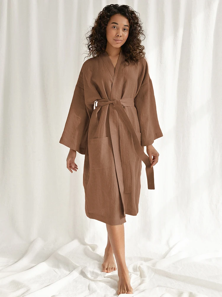 Pickbird Double Pockets Cotton Robes For Women Bathrobes Full Sleeve Light Robes Coverage Loose Albornoces 2022 Bathrobe Female