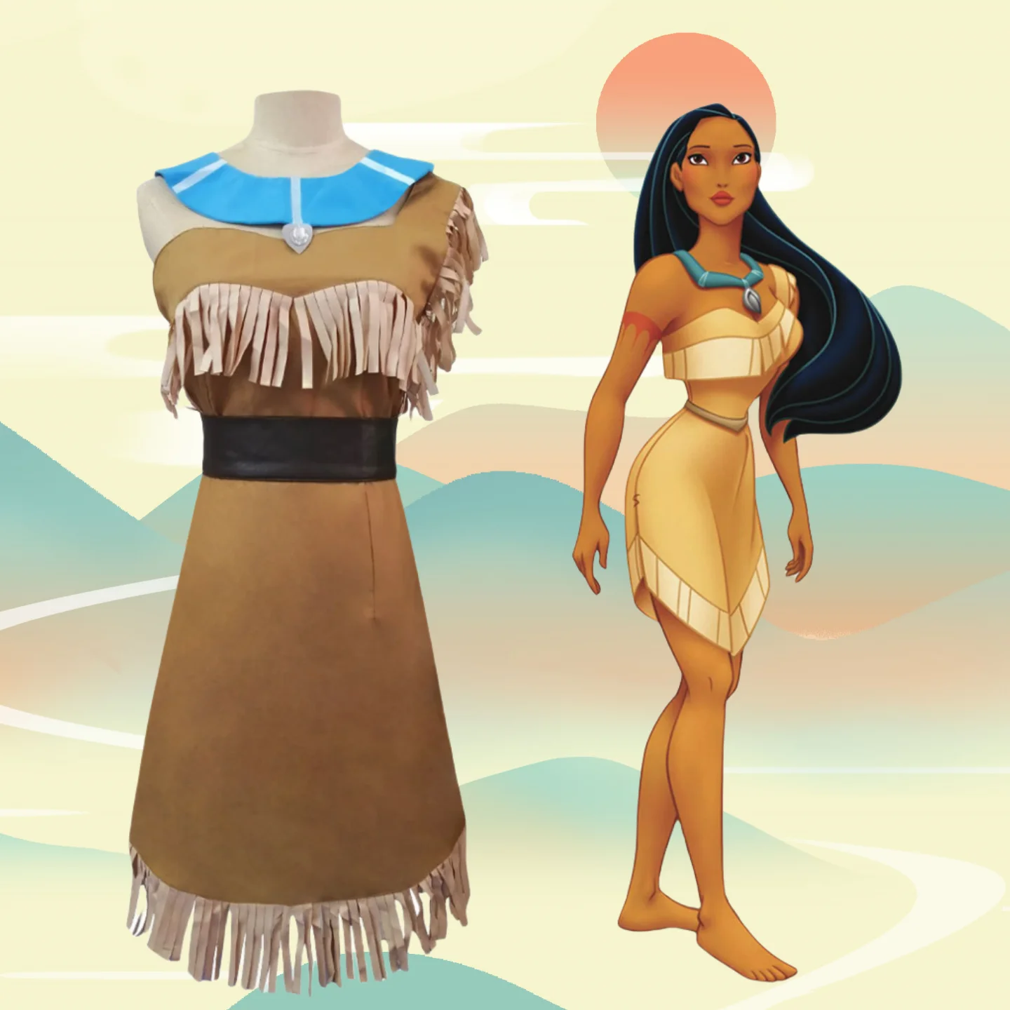 Женский Костюм Для Косплея На Хэллоуин - Платье Из Полиэстера С Индейской