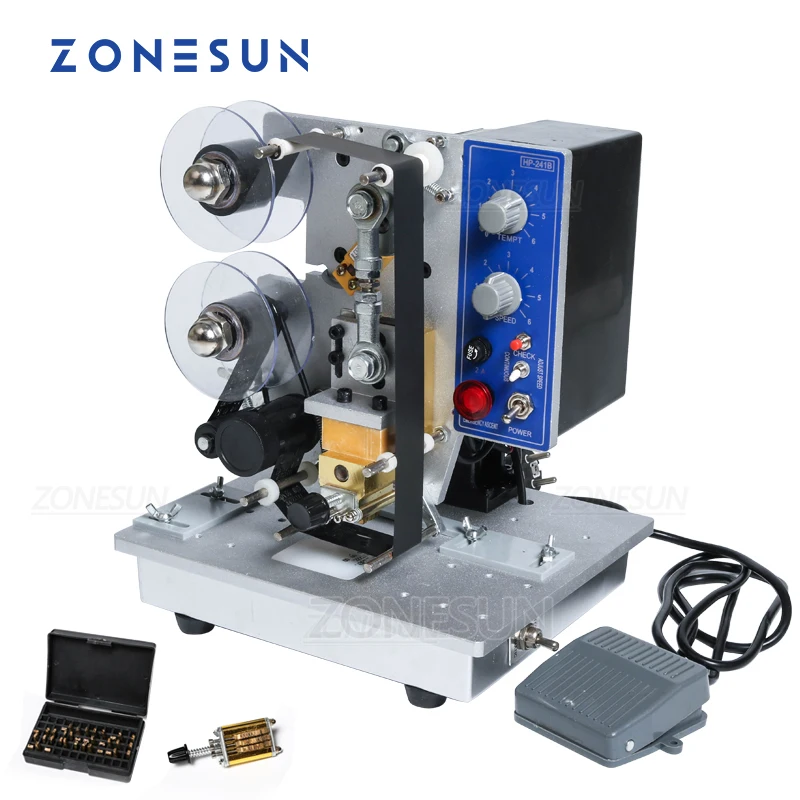 

ZONESUN Semi-automatic Electric Hot Stamp Ribbon Code Printer Ribbon Coder HP-241B Color Ribbon Hot Printing Machine Heat ribbon