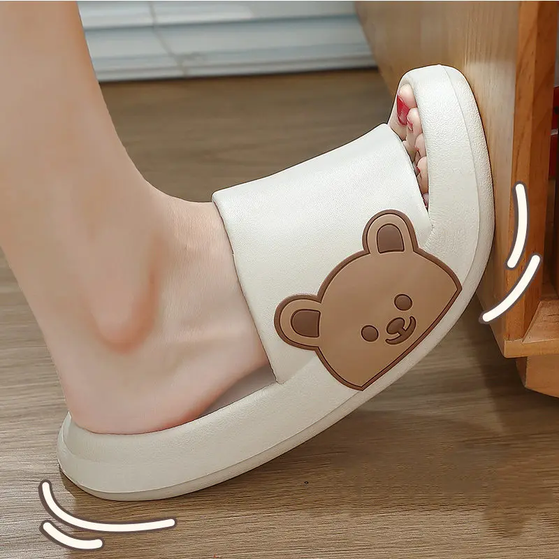 New Men's Sandals Women Cute Bear Cartoon Couple Slippers Summer Thick Sole Home Slippers Ladies Anti-Slip Floor Shoes Men 2022