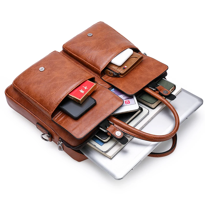 JEEP BULUO Briefcase Bags For Men Business Fashion Office Work Handbags Famous Brand New Design Men's Briefcase 13.5' Laptop Bag