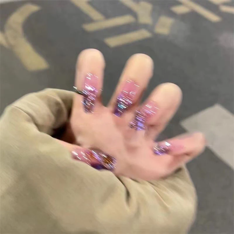 Handmade Nails Purole Grapes Crystal Wen Elf Flash Drill Phototherapy Explosion Wearable Artificial With Designs False Nails