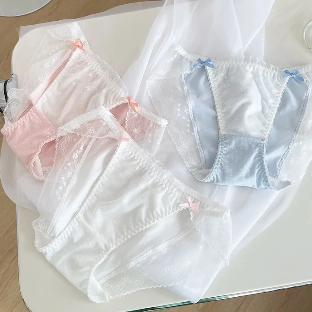 

Intimates High Slit Cotton Crotch Solid Color Ladies Lace Panties Seamless Underwear Bow Underwear Women Briefs