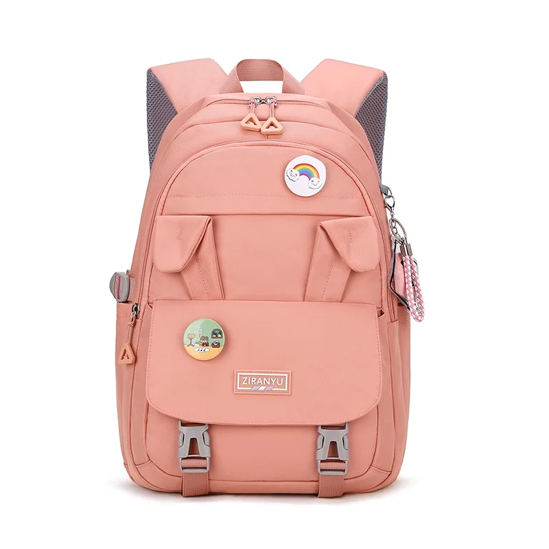 Student Backpack Women Solid Color Cute Bunny Ears Girls School Bags for Teenagers Anti-theft Korean Version Nylon Schoolbag