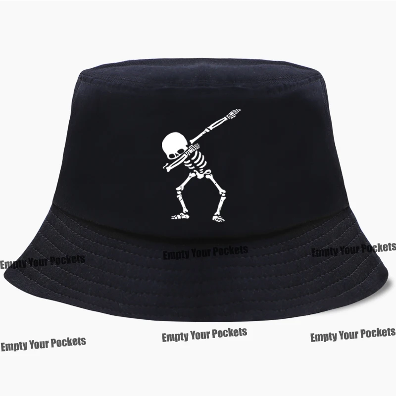 

Панама с забавным черепом для мужчин и женщин, шапка в стиле хип-хоп, скелет для танцев, Боб, Swag, панк, рыбака, уличная шляпа от солнца, Черная