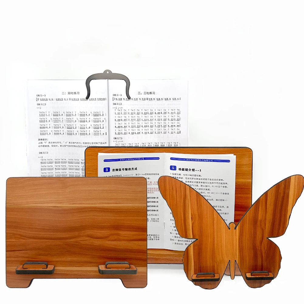 

Wooden Tabletop Sheet Music Reading Book Stand Tablet Bracket Butterfly Shape Music Stand Desktop Bookshelf Phone Tablet Holder