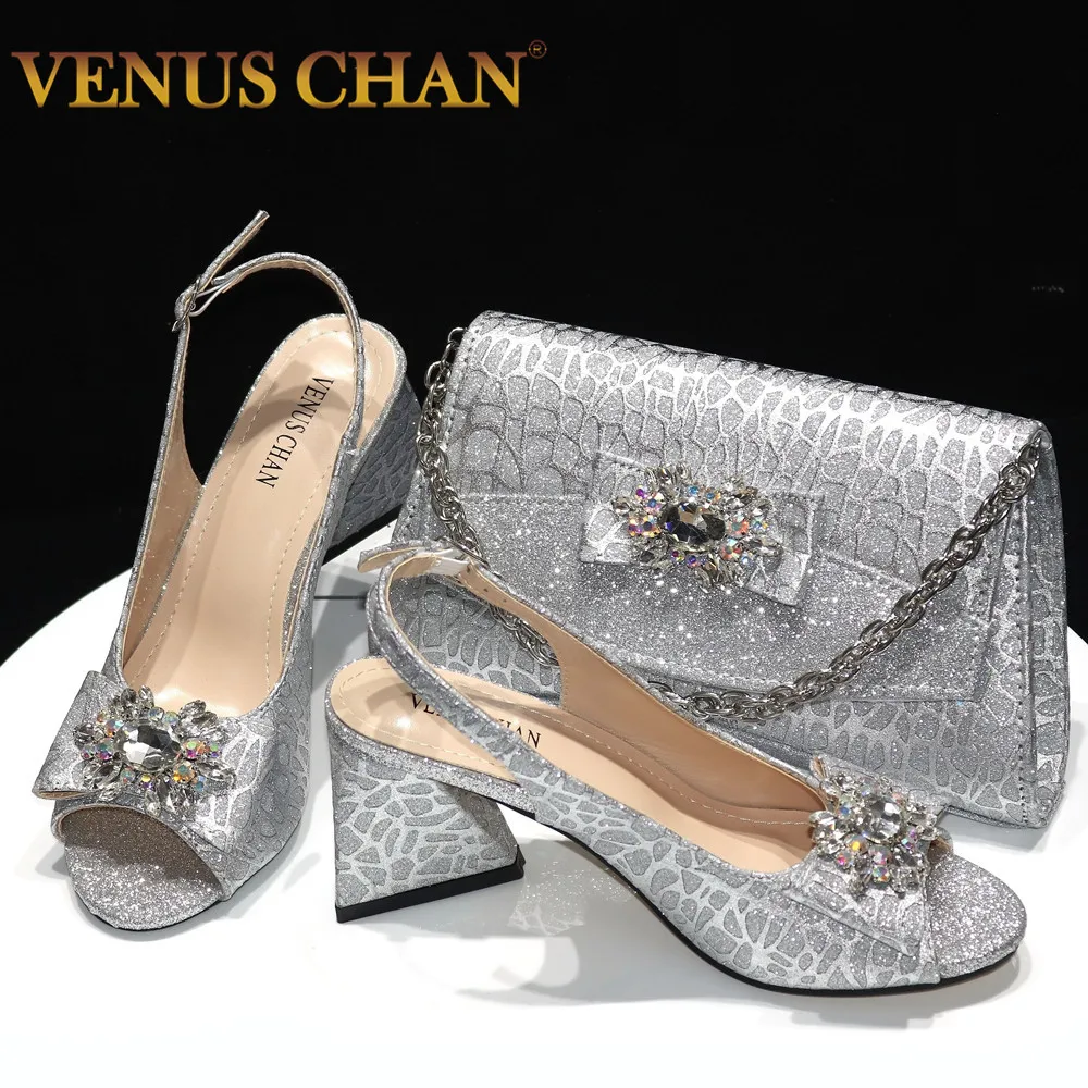 Venus Chan 2024 Новое поступление Серебристые туфли подходящая сумка набор дизайн