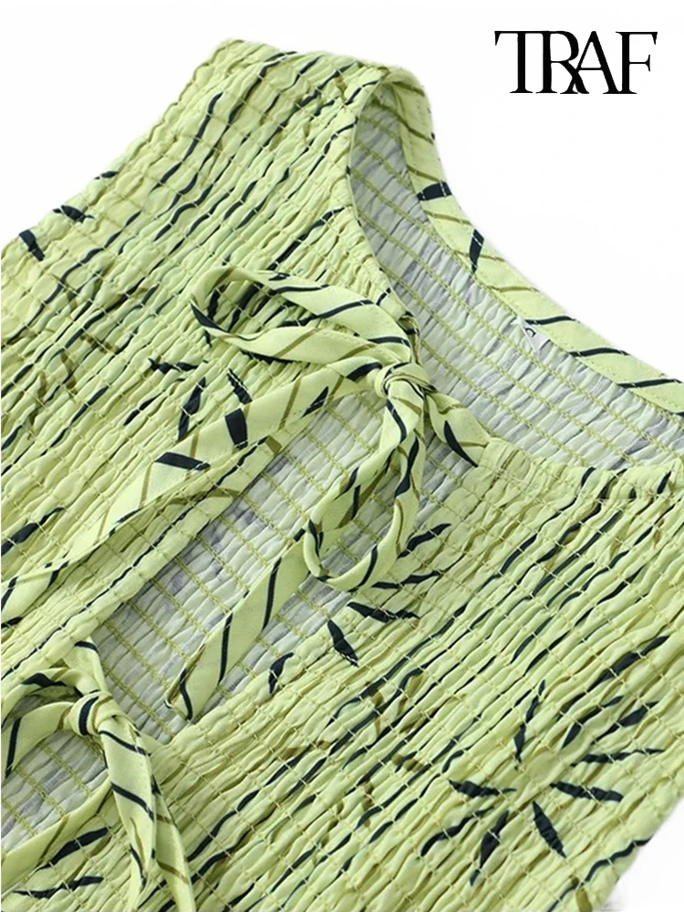 TRAF Женский Плиссированный Топ Без Рукавов С Принтом В Стиле Ретро