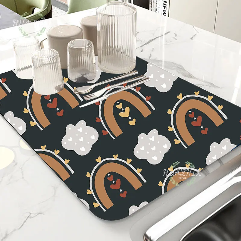 

Cartoon Rainbow Drain Pad Rubber Mat Diatomaceous Pattern Super Absorbent Anti-slip Comfortable Soft Gifts Bathroom Drainage Rug