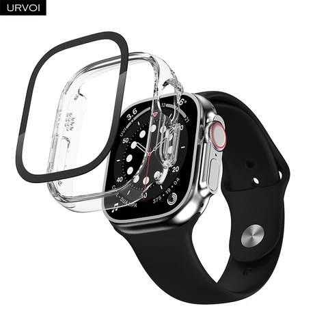 URVOI Case for Apple Watch ultra 1 2 cover 49mm PC+tempered glass screen protector matte black bumper for iWatch transparency