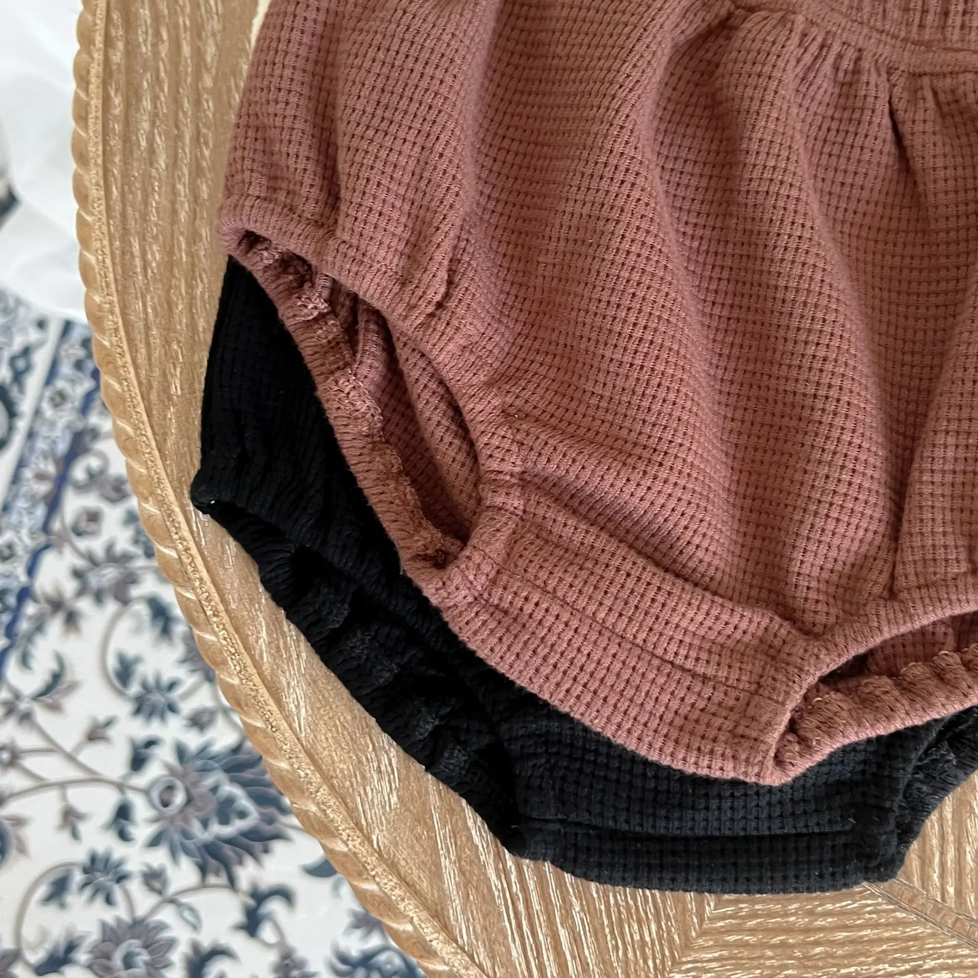 2022 Autumn New Baby Long Sleeve Clothes Set Infant Waffle Striped Tops + Shorts 2pcs Suit Baby Girl Outfits Cute Pp Pants Set