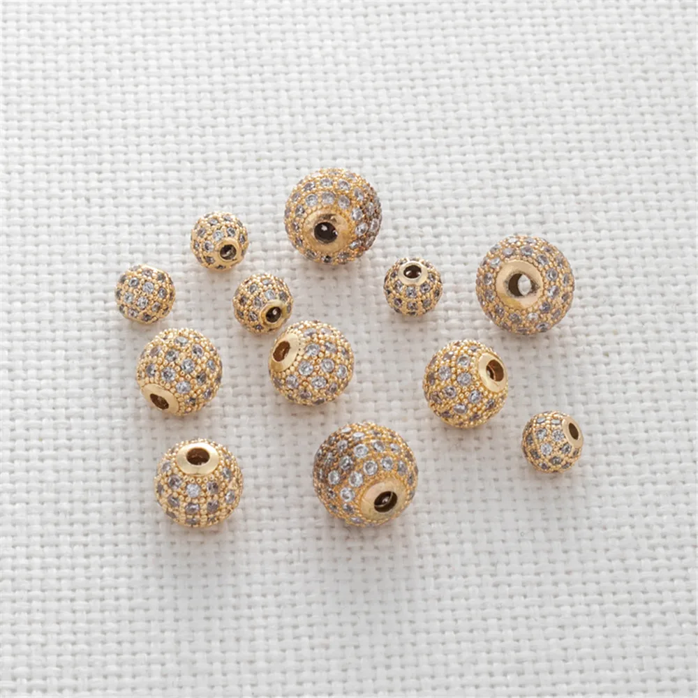 

14K copper clad gold color preserving micro-mosaic zircon round beads 8mm/10mm loose beads DIY jewelry round ball accessories