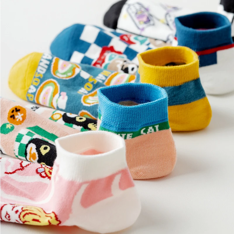 Japanese Summer Cartoon Shallow Mouthed Breathable Anti Slip Low Tube Socks-5 Pairs Set