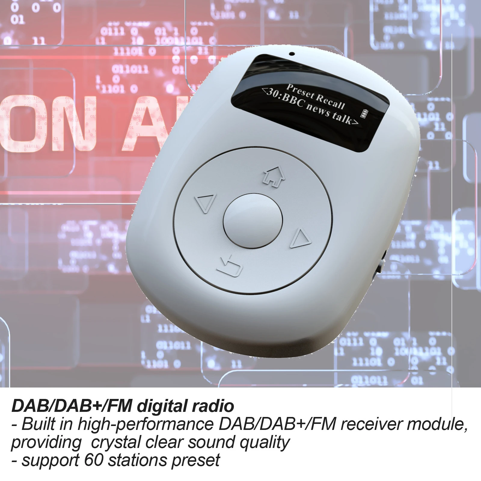 Фото Портативное карманное радио FM/DAB с USB-зарядкой, OLED-дисплеем и наушниками для прогулок, бега, спортзала, кемпинга №3