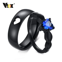 vnox heart love couple wedding ring for women menstainless steel cz engagement ring for bride and groom his her gift jewelry