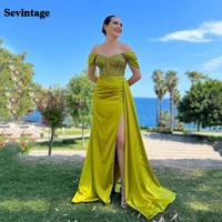 sevintage modern silk satin prom dresses 2022 side split pearls floor length mermaid evening dress women formal gown