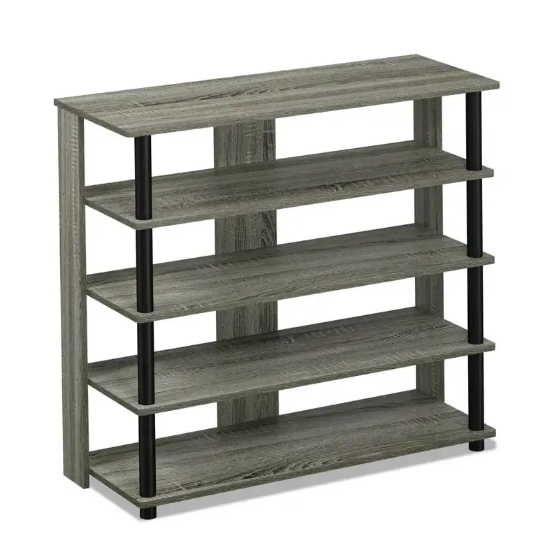 

5-Tier Turn-N-Tube Wide , Metal and Wood, Gray and Black Space-Saving Shoes Shelf Plastic Shoes Cabinets Home Supplies