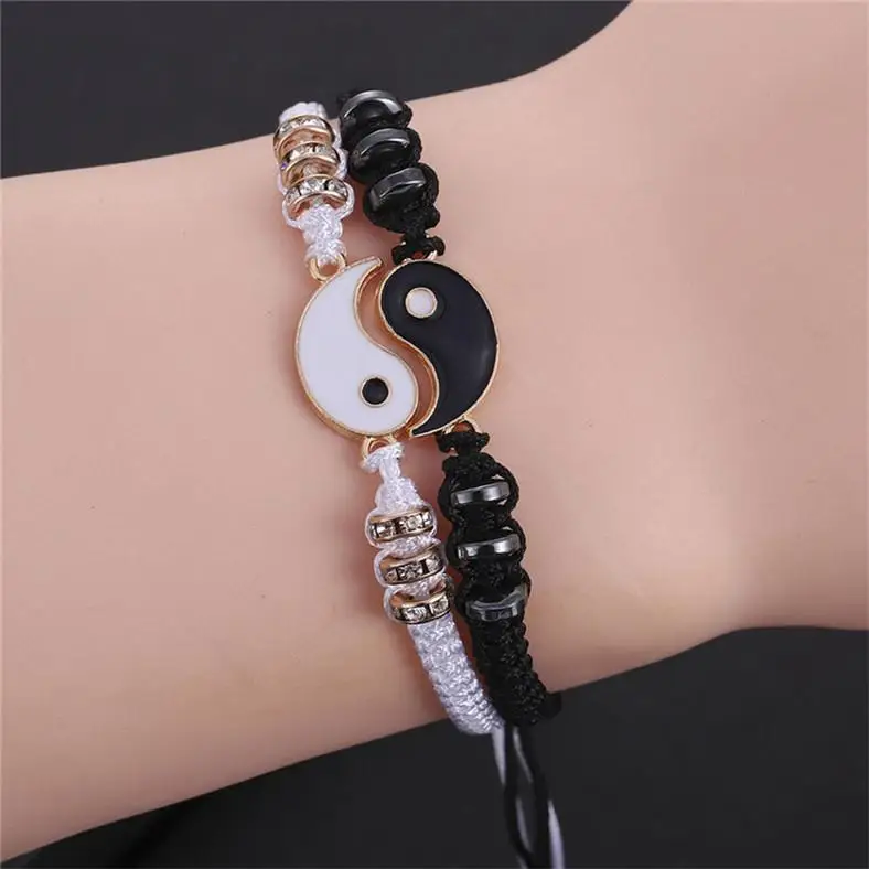 

2 Matching Yin and Yang Bracelet Set Exquisite Tai Chi Hand-woven