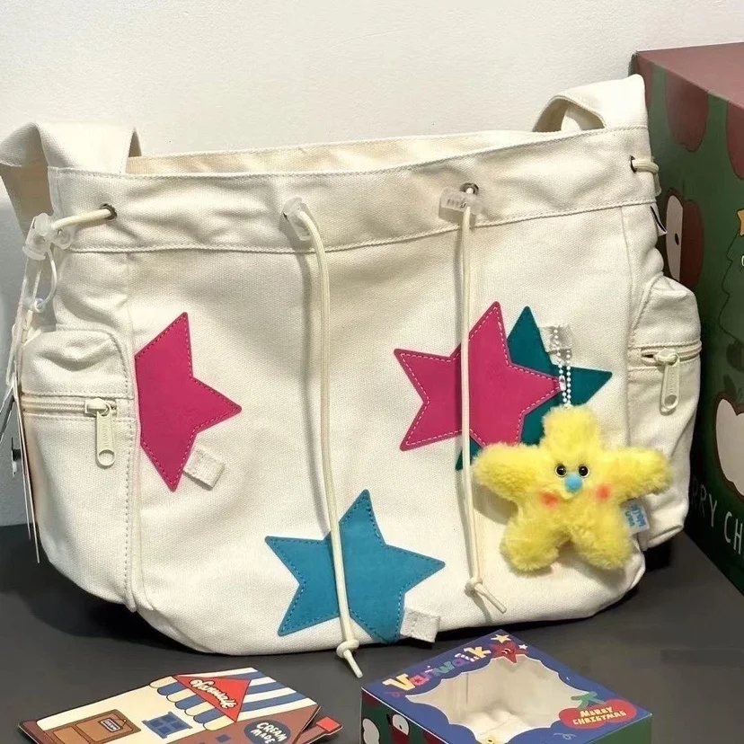 

Симпатичная сумка-мессенджер с пятиконечными звездами, сумка-тоут, удобный рюкзак, вместительная сумка на плечо, школьная сумка, женская су...