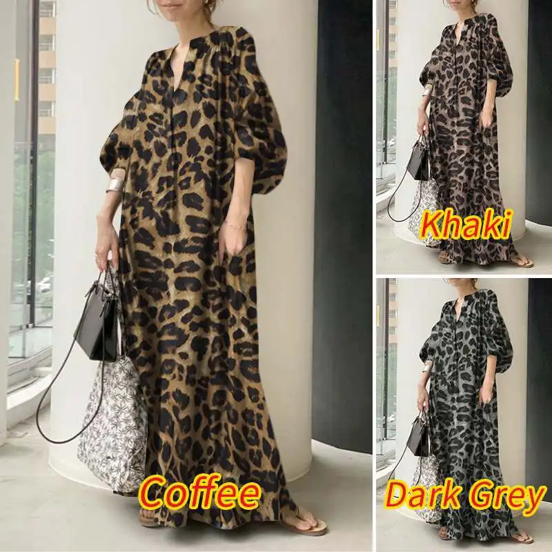 

Boho Dress 2022 Summer Fashion Loose Casual Women Sundress Puff Sleeve Leopard Print Party Shirt Dress Casual Vestido Robe