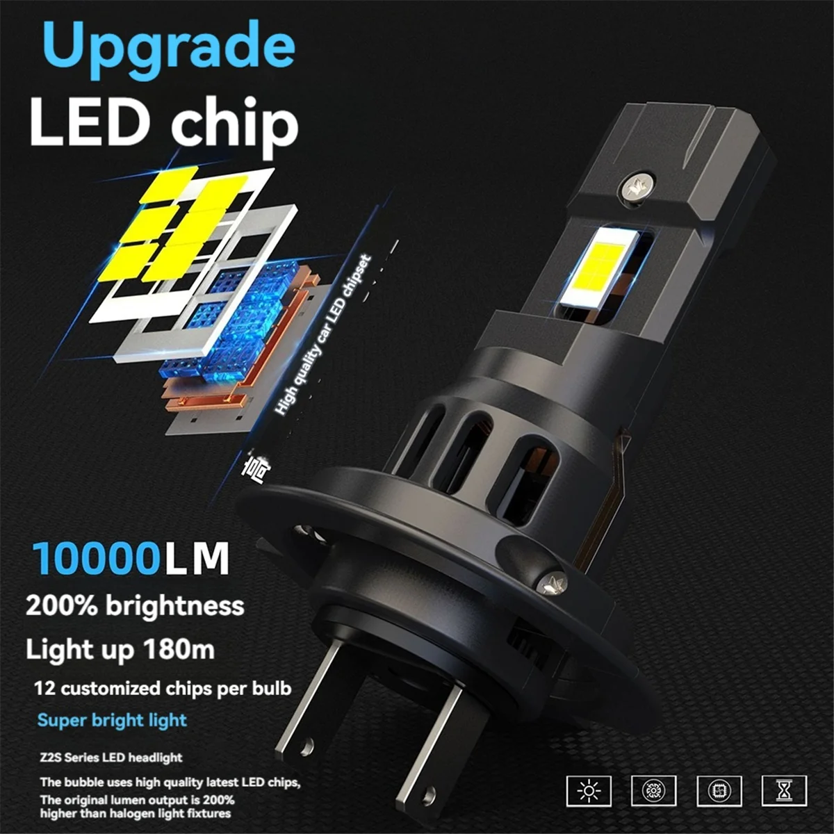 Беспроводная Светодиодная лампа для передних фар 2 шт. 3300 лм H7 66 Вт CSP