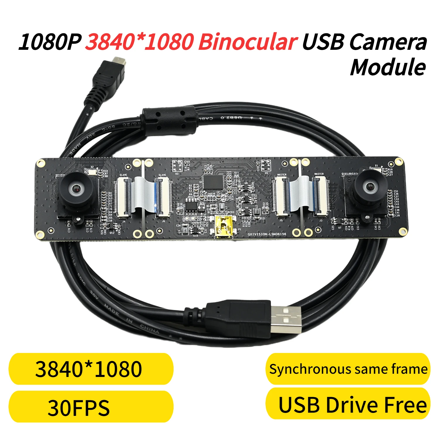 3D Camera Module Dual Lens 1080P 2MP,Synchronous Same Frame, IMX307 USB Drive Free, For Modeling Face Recognition Binocular Rang